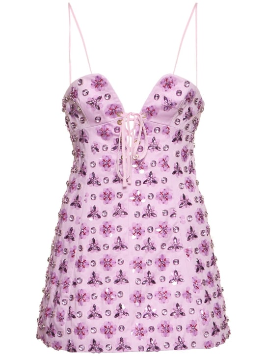 Des Phemmes: Embellished cotton satin mini dress - Multi Lilac - women_0 | Luisa Via Roma