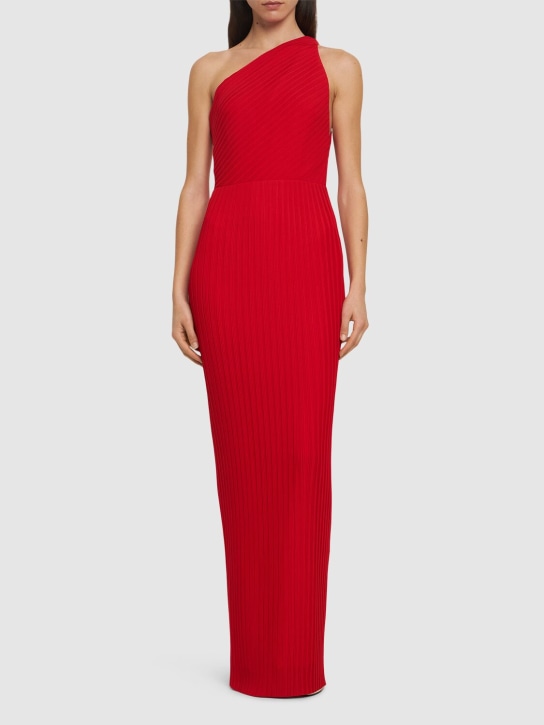 Solace London: Adira pleated chiffon long dress - Red - women_1 | Luisa Via Roma