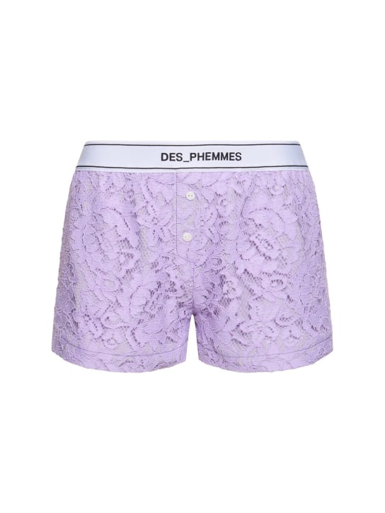 Des Phemmes: Macramé lace shorts - Lilac - women_0 | Luisa Via Roma