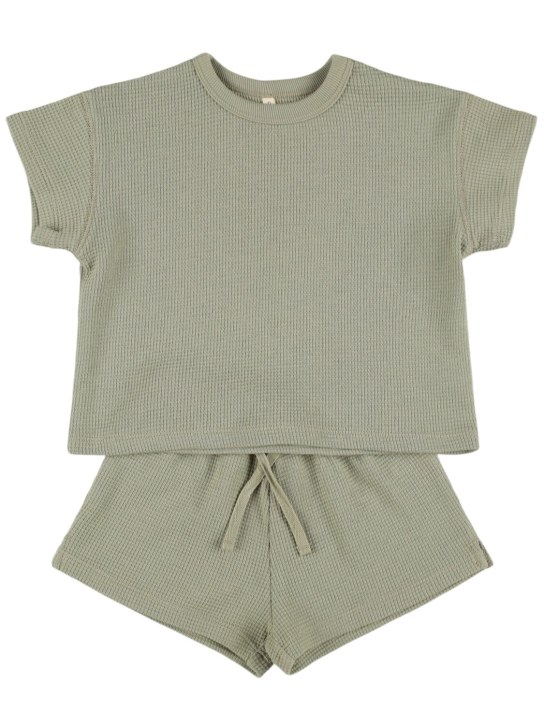 Quincy Mae: T-shirt & short en coton biologique - Vert Clair - kids-girls_0 | Luisa Via Roma