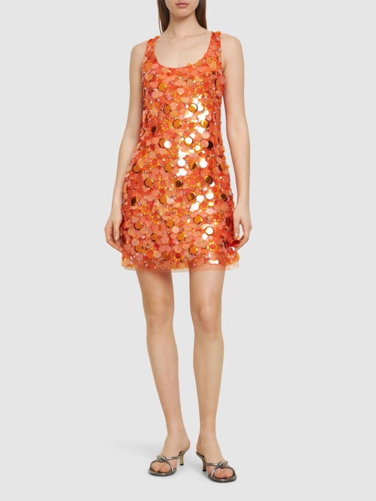 Des Phemmes: Sequined tulle mini dress - Orange - women_1 | Luisa Via Roma