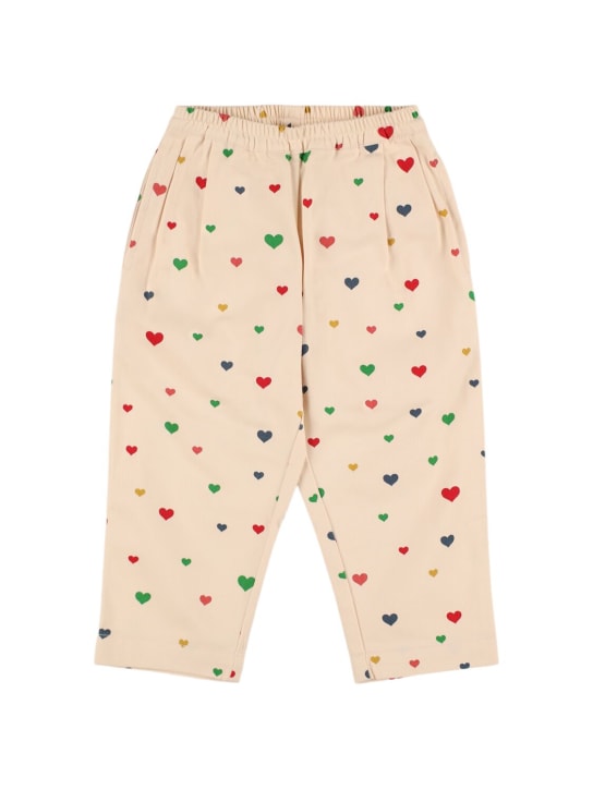 Konges Sløjd: Hearts printed organic cotton pants - Beige/Multi - kids-girls_0 | Luisa Via Roma