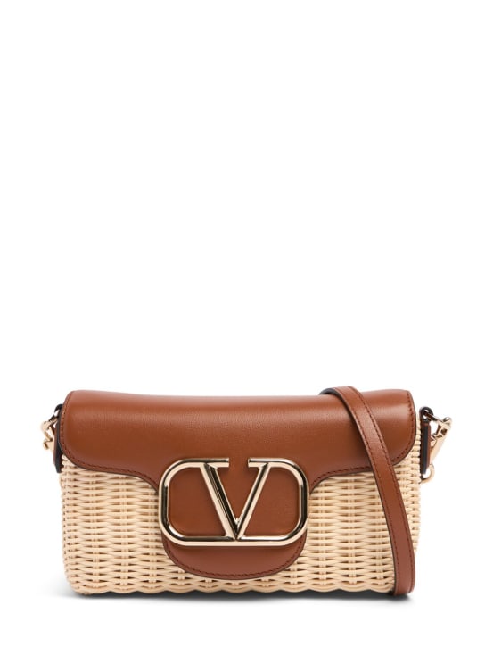 Valentino Garavani: Locò straw & leather shoulder bag - Nat/Selleria - women_0 | Luisa Via Roma