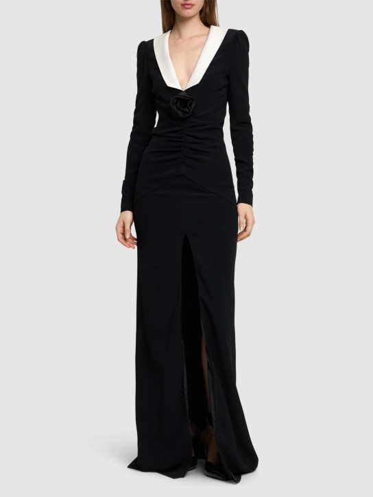 Alessandra Rich: Cady evening dress w/ rose - Black - women_1 | Luisa Via Roma