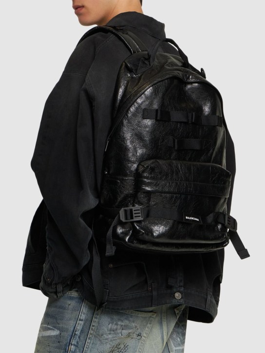 Balenciaga: Leather backpack w/ crossbody strap - Black - men_1 | Luisa Via Roma