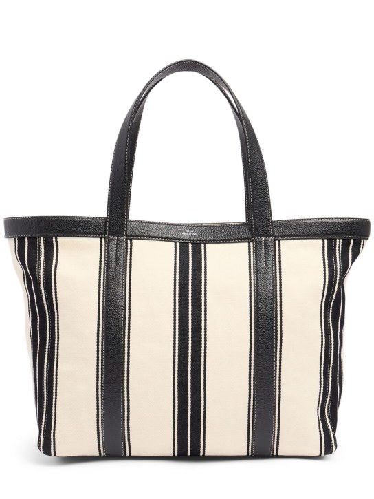 Toteme: Striped canvas tote bag - White/Black 3d - women_0 | Luisa Via Roma