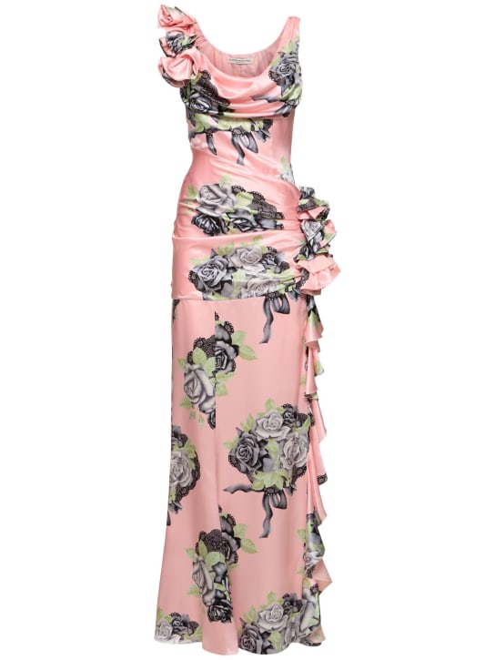 Alessandra Rich: Rose print silk satin evening dress - Pink - women_0 | Luisa Via Roma