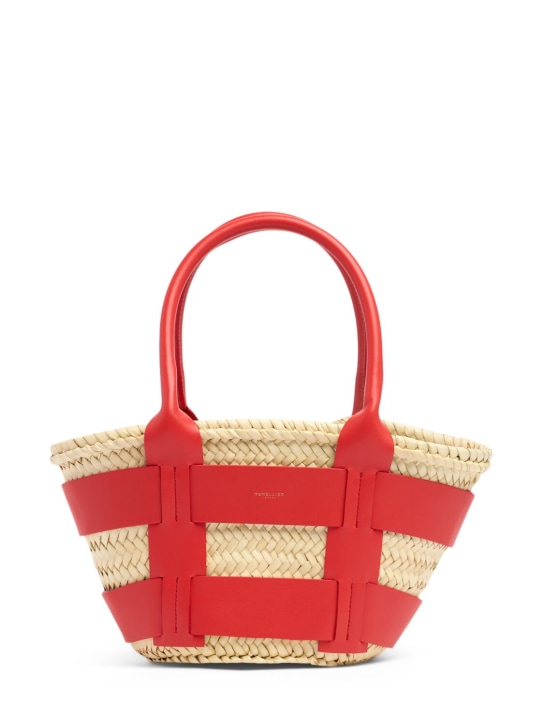 DeMellier: Mini Santorini raffia tote bag - Natural/Pop Red - women_0 | Luisa Via Roma
