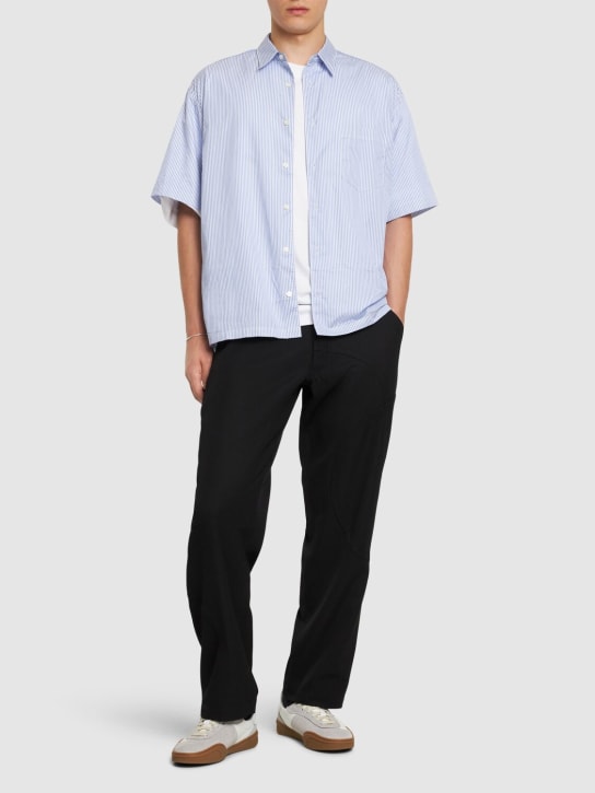 Comme des Garçons Shirt: Wool blend gabardine plain pants - Black - men_1 | Luisa Via Roma