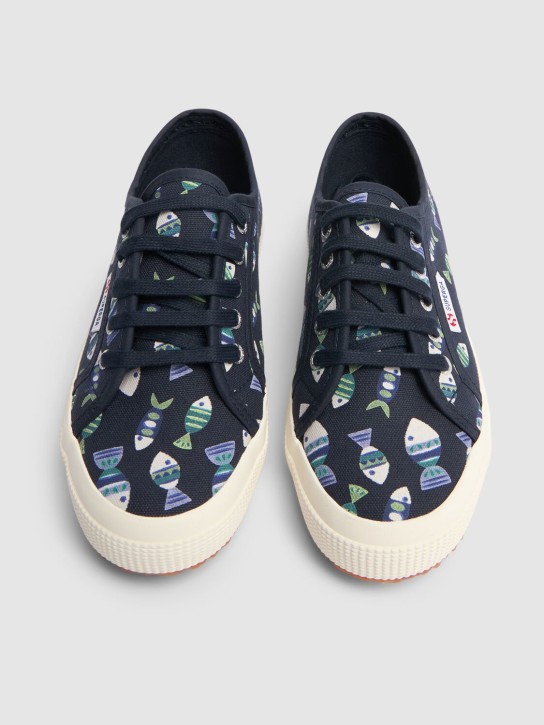Superga: Sneakers in tela di cotone stampa pesci - Navy - kids-boys_1 | Luisa Via Roma