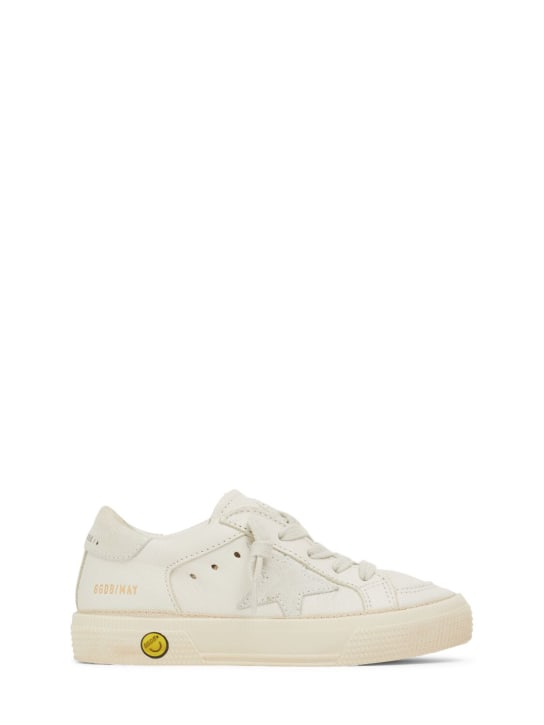Golden Goose: May leather lace-up sneakers - Optic  White - kids-girls_0 | Luisa Via Roma