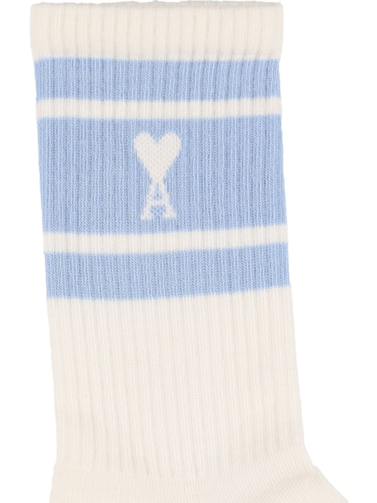 AMI Paris: ADC Striped cotton socks - Cashmere Blue - women_1 | Luisa Via Roma