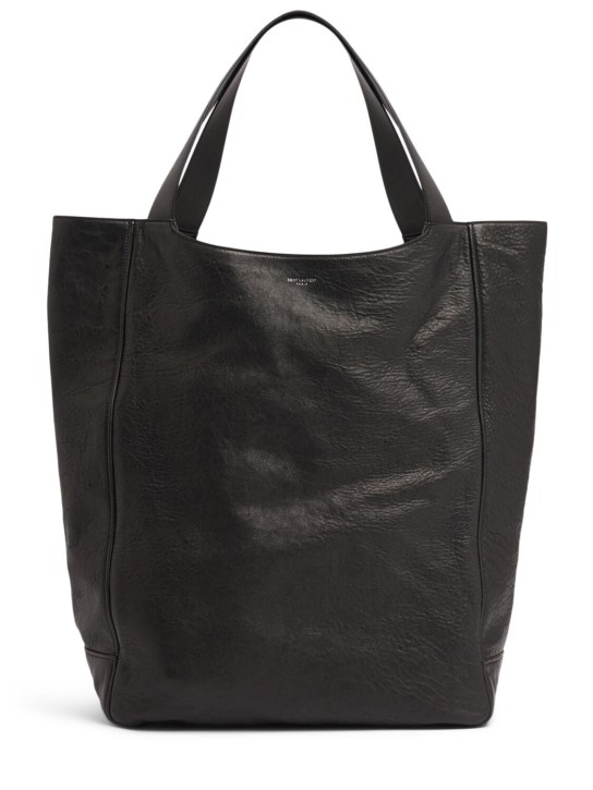 Saint Laurent: Maxi Saint Laurent leather tote bag - Black - men_0 | Luisa Via Roma