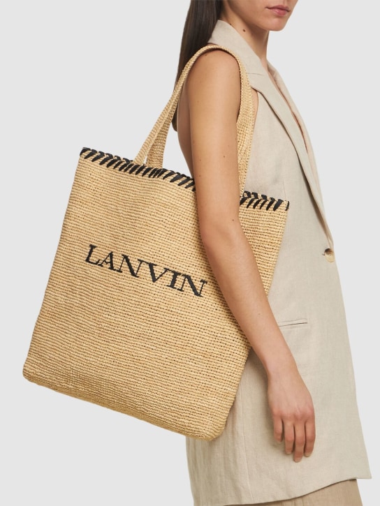 Lanvin: Borsa shopping effetto rafia con logo - Naturale/Nero - women_1 | Luisa Via Roma