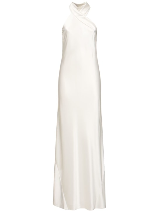 Galvan: Pandora crisscross satin long dress - White - women_0 | Luisa Via Roma
