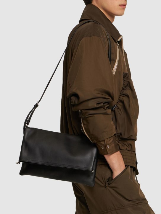 Dries Van Noten: Flat leather crossbody bag - Black - men_1 | Luisa Via Roma