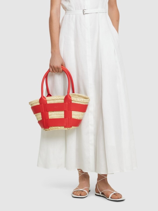 DeMellier: Mini Santorini raffia tote bag - Natural/Pop Red - women_1 | Luisa Via Roma