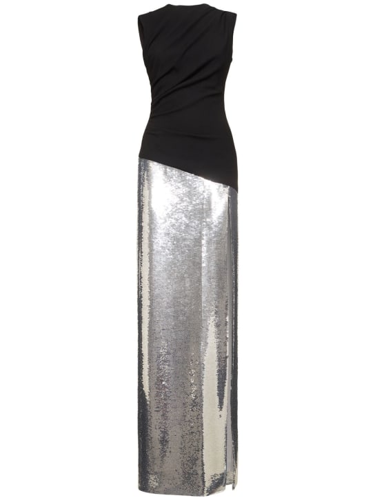 Mônot: Crepe & sequins sleeveless long dress - Black - women_0 | Luisa Via Roma