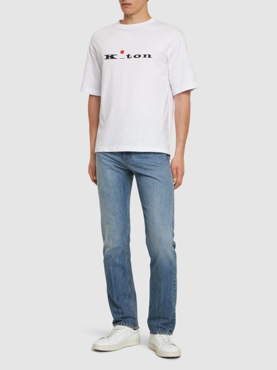 Kiton: Logo cotton t-shirt - White - men_1 | Luisa Via Roma