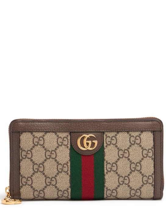 Gucci: Ophidia GG Supreme zip around wallet - Taupe - women_0 | Luisa Via Roma