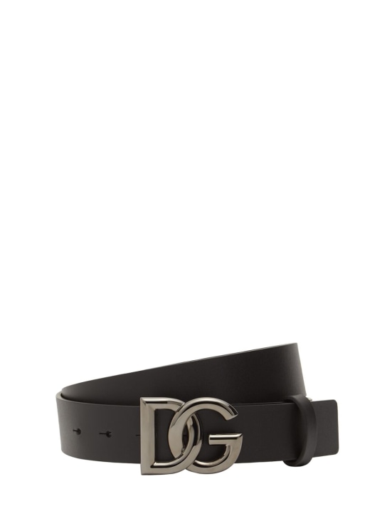 Dolce&Gabbana: 3.5cm 로고 가죽 양면 벨트 - 블랙 - men_0 | Luisa Via Roma