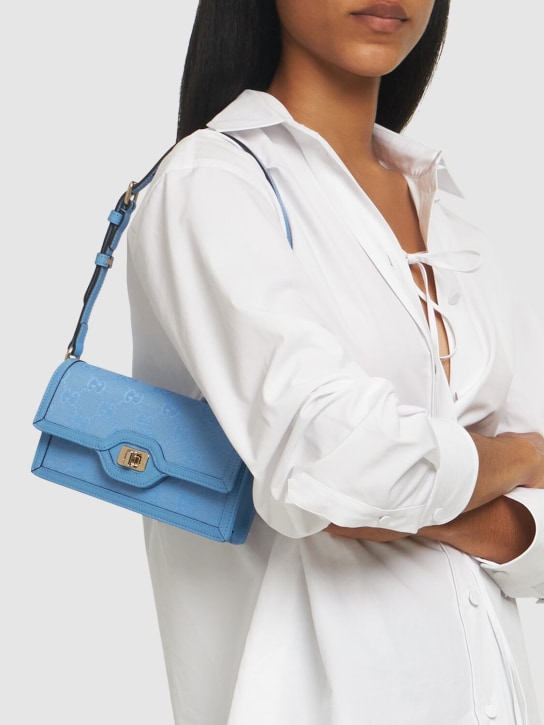 Gucci: Mini Luce leather & canvas shoulder bag - Mindful Azure - women_1 | Luisa Via Roma