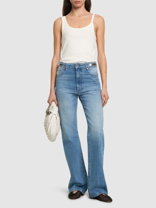 Rabanne: Denim embellished high rise jeans - Denim/White - women_1 | Luisa Via Roma