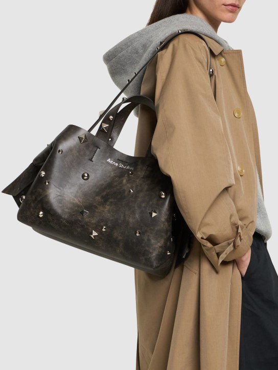 Acne Studios: Musubi studs vintage leather tote bag - Dark Brown - women_1 | Luisa Via Roma