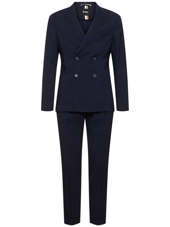 Boss: Hanry double breasted wool suit - Dark Blue - men_0 | Luisa Via Roma