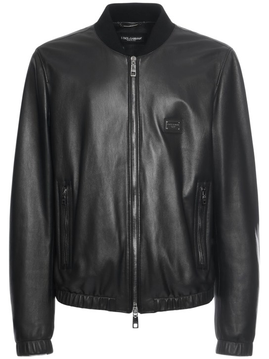 Dolce&Gabbana: Essential leather jacket - Black - men_0 | Luisa Via Roma
