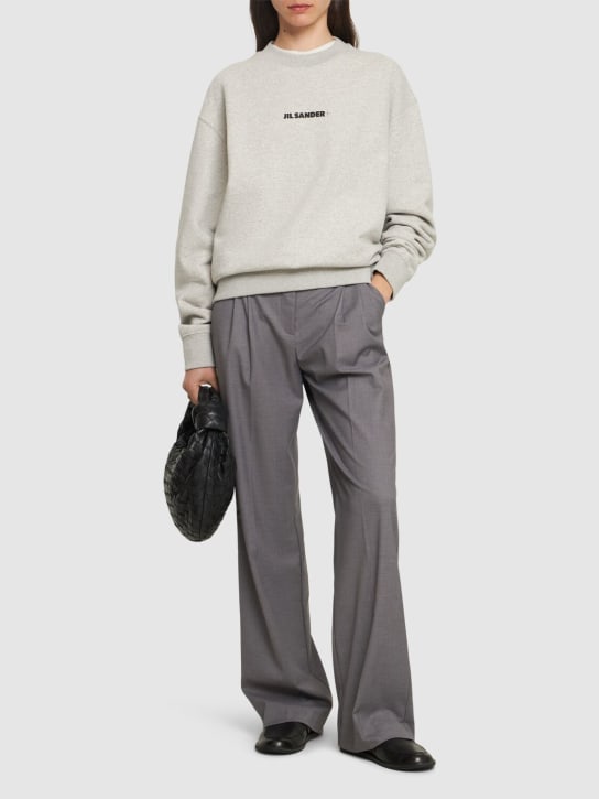 Jil Sander: Cotton jersey sweatshirt w/ printed logo - Grey - women_1 | Luisa Via Roma