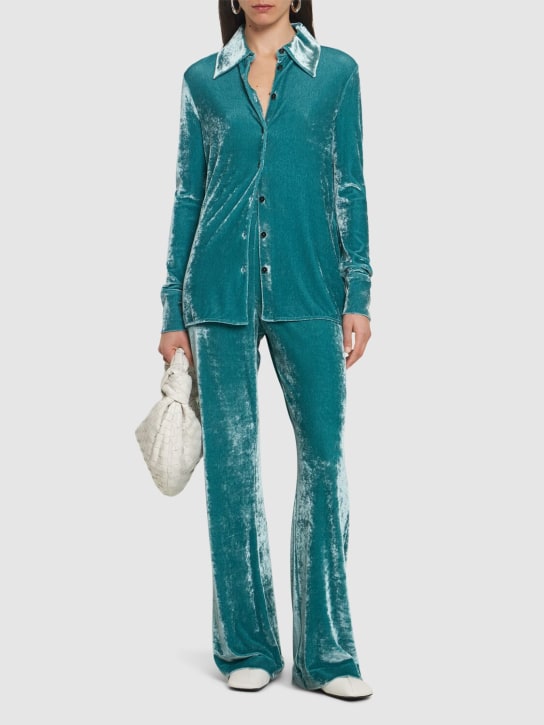 Jil Sander: 天鹅绒平纹针织直筒裤 - 浅蓝色 - women_1 | Luisa Via Roma