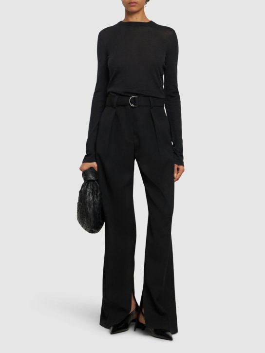 Jil Sander: Pantalon ample en laine avec ceinture - Noir - women_1 | Luisa Via Roma
