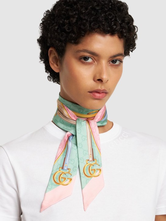 Gucci: GG belt print silk neck bow - Multicolor - women_1 | Luisa Via Roma