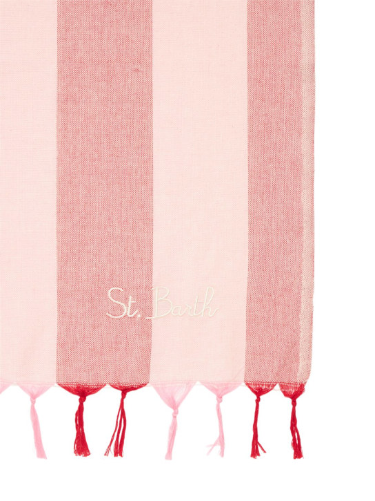 Mc2 Saint Barth: Logo striped cotton towel - Red/Pink - kids-boys_1 | Luisa Via Roma