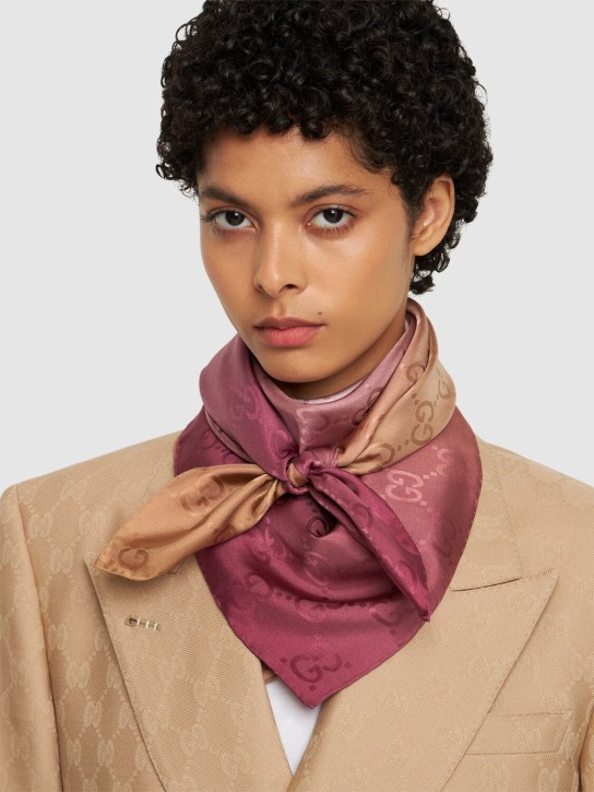 Gucci: GG silk jacquard scarf - Camel/Pink - women_1 | Luisa Via Roma