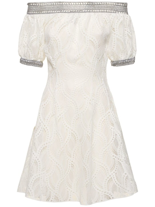 Ermanno Scervino: Crochet off-the-shoulder mini dress - White - women_0 | Luisa Via Roma