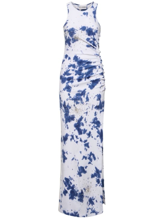 Des Phemmes: Tie dye ribbed jersey maxi dress - Blue/White - women_0 | Luisa Via Roma