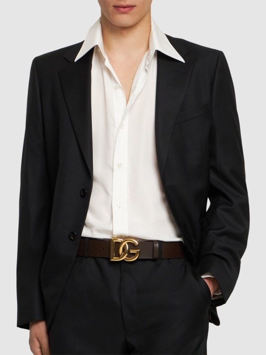 Dolce&Gabbana: Cintura in pelle con logo 4cm - Marrone/Oro - men_1 | Luisa Via Roma