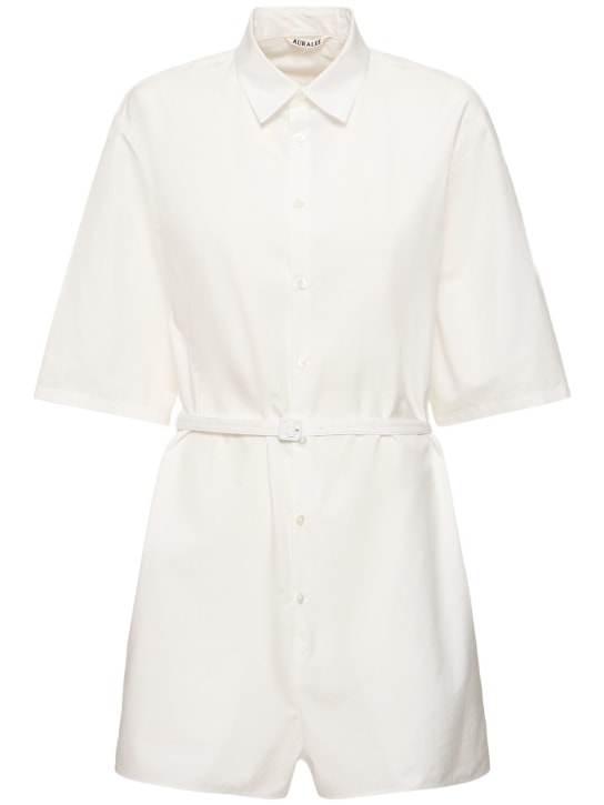 AURALEE: Short sleeve buttoned cotton jumpsuit - White - women_0 | Luisa Via Roma