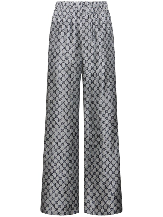 Gucci: GG Supreme silk pants - 蓝色/白色 - women_0 | Luisa Via Roma