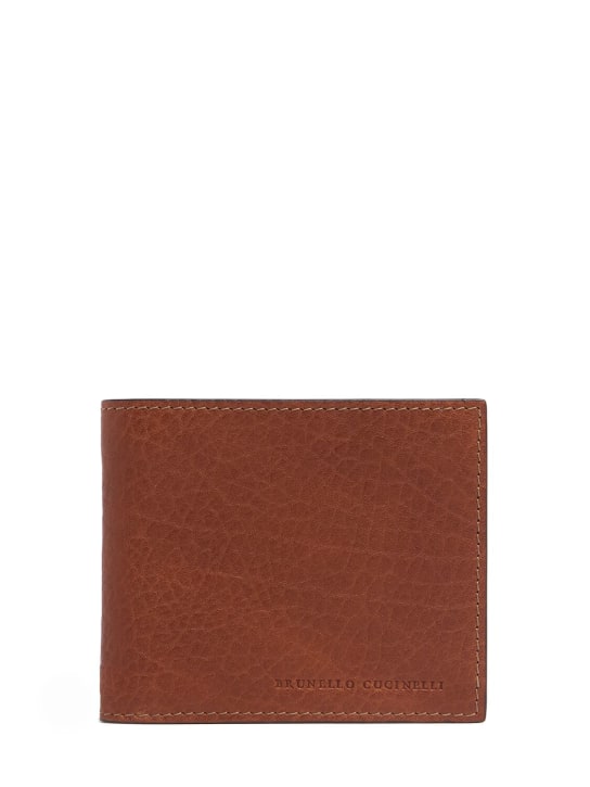 Brunello Cucinelli: Leather logo wallet - Copper - men_0 | Luisa Via Roma