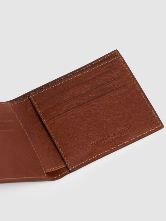 Brunello Cucinelli: Leather logo wallet - Copper - men_1 | Luisa Via Roma