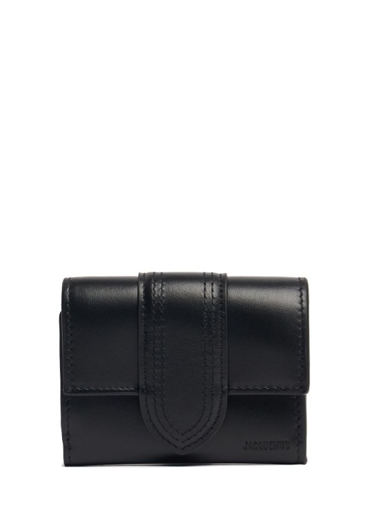 Jacquemus: Le Compact Bambino leather wallet - Black - women_0 | Luisa Via Roma