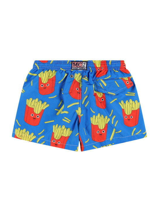Mc2 Saint Barth: Bañador shorts de nylon estampado - Azul/Multicolor - kids-boys_1 | Luisa Via Roma