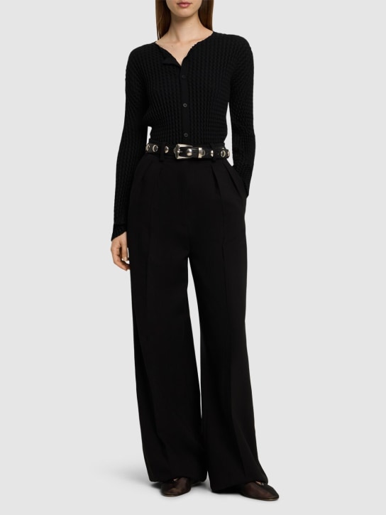 ISSEY MIYAKE: Geometric texture buttoned cardigan - Black - women_1 | Luisa Via Roma