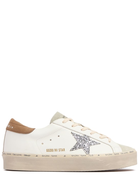 Golden Goose: 20mm Hi Star leather sneakers - White/Taupe - women_0 | Luisa Via Roma
