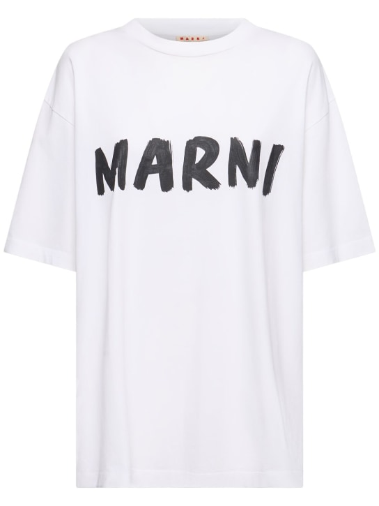 Marni: T-shirt en jersey de coton imprimé logo - women_0 | Luisa Via Roma