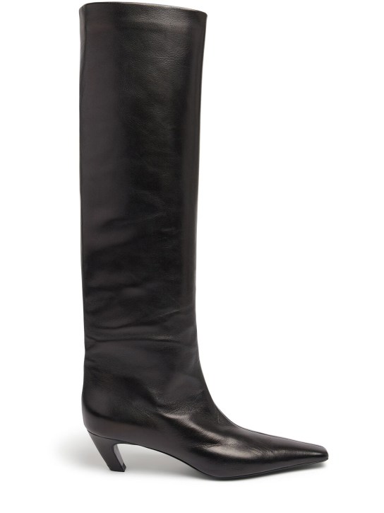 Khaite: 50mm Davis leather tall boots - Black - women_0 | Luisa Via Roma