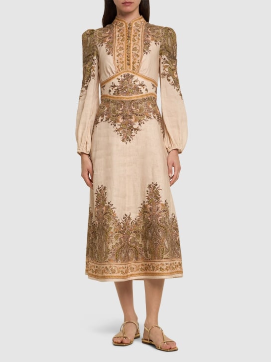 Zimmermann: Natura paisley linen midi dress - Multi/Beige - women_1 | Luisa Via Roma
